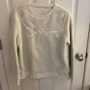 Fuzzy White Calvin Klein crew neck